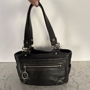 Vintage Maxximum Black Pebbled Leather Handbag Satchel Silver Hardware Zippers